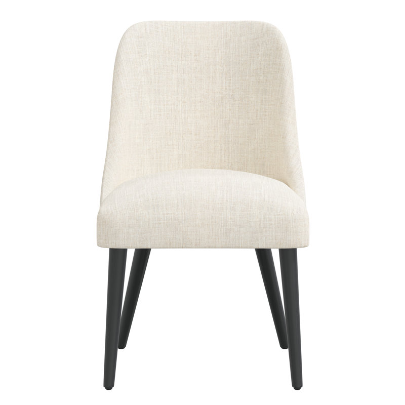 Chaise en bois massif Lozelle, Lin classique talc, Bois noir
