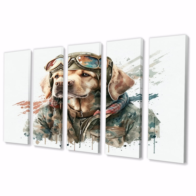 Aviateur avec lunettes de soleil - Art mural sur toile animaux - 5 panneaux égaux