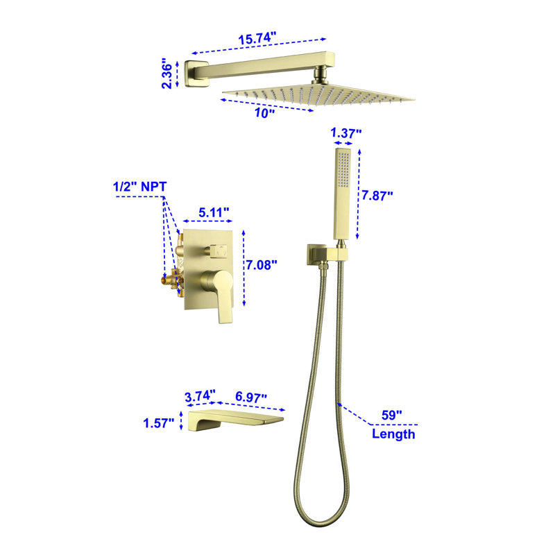 All-In-One Kit with Rough in-Valve, Brushed Gold 