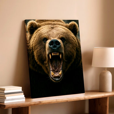 Roaring Brown Bear Canvas Print Wildlife Animal Poster Rustic Decor Wall Art, Decorative Home Accent, Living Room, Bedroom and Office Decor, Gallery Wall Artwork, Modern Interior Styling