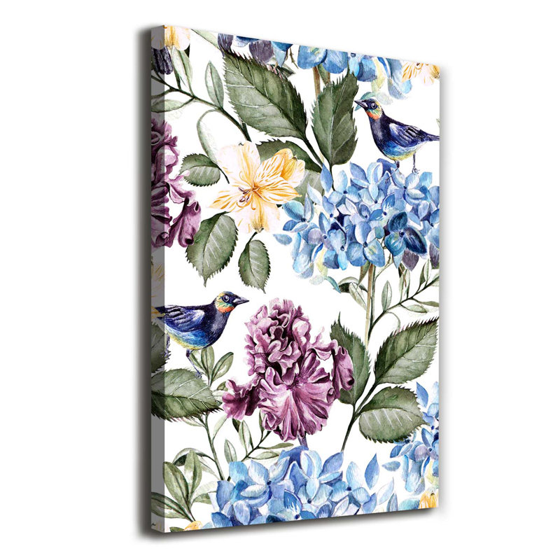 Flowers And Birds - Wrapped Canvas Print