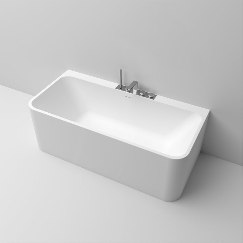 63 Inch Freestanding Solid Surface Soaking Bathtub Matte White