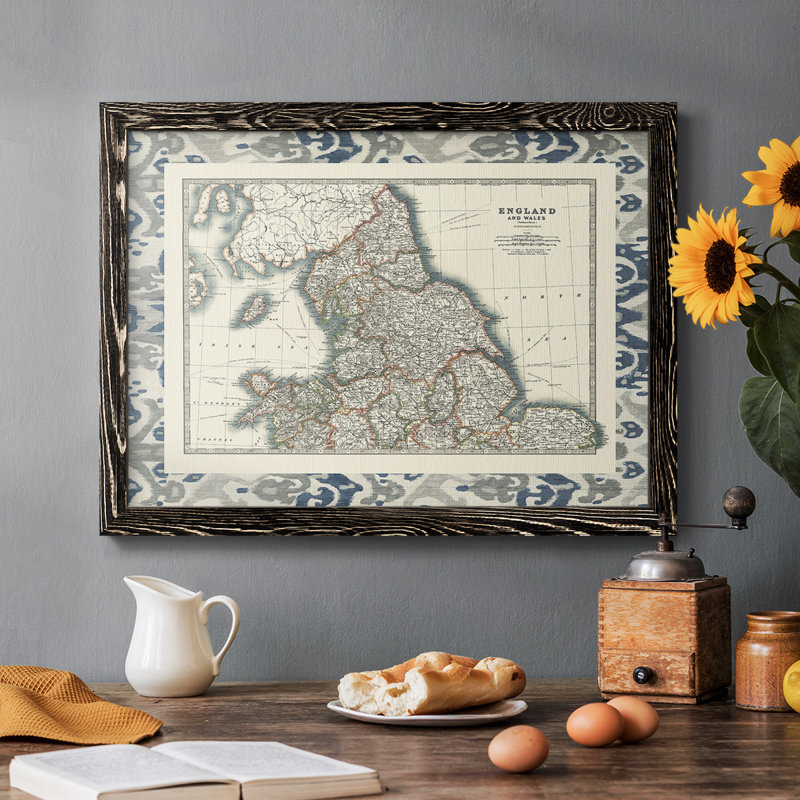 Border Map of England & Wales, reproduction d'art sur toile, Cadre noir, H 26 po x l 38 po x P 1,5 po
