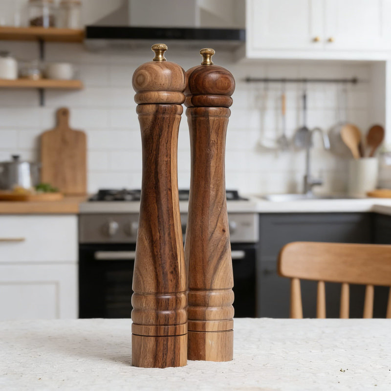 Ensemble de moulin à sel et à poivre en bois d'acacia avec moulins à céramique et en acier inoxydable réglables, cuisine et table de salle à manger de 12 pouces Essential