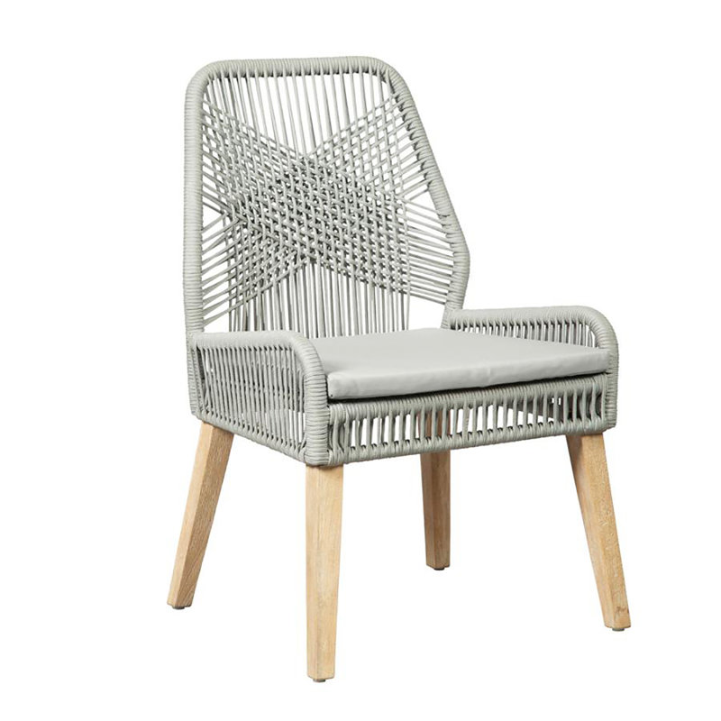 Chaises d'appoint à dossier tissé délavé patiné (ensemble de 2) avec pieds en bois de manguier durables et sièges rembourrés confortables