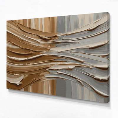 Art mural horizontal sur toile à rayures horizontales gris clair caramel