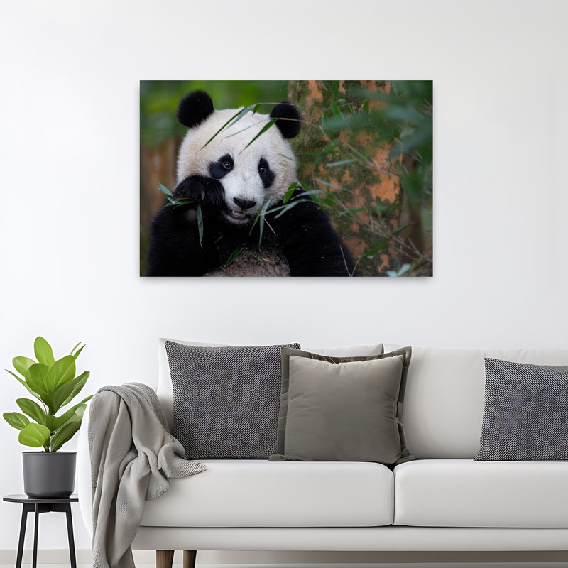 Reproduction d'art mural panda mangeant du bambou paisible serein abstrait, H 32 po x l 48 po
