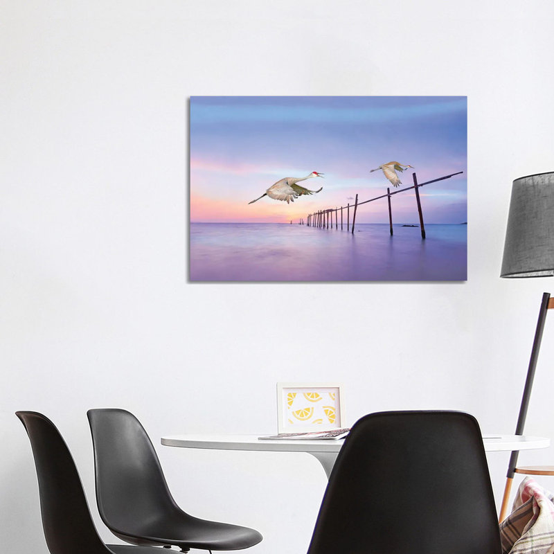 Sandhill Cranes In Flight by Laura D Young - No Frame Gallery-Wrapped Canvas Giclée on Canvas