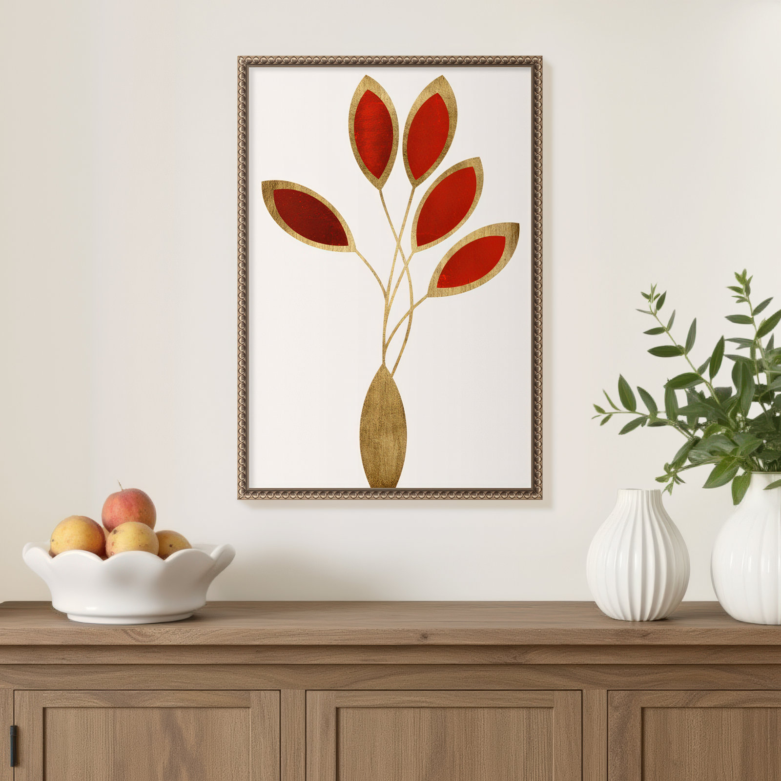 Five Red Flowers by Kubistika, 16" W x 23" H