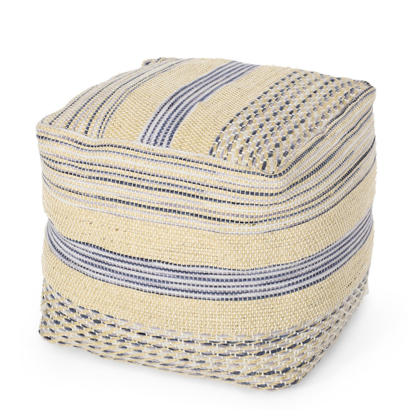 Pouf occidental bleu naturel, tissu de laine de chanvre, carré de 16 x 16 pouces, capacité de 200 lb, entièrement assemblé, rembourrage de perles - bleu, mélange de tissu de chanvre et de laine, pouces, livre rempli