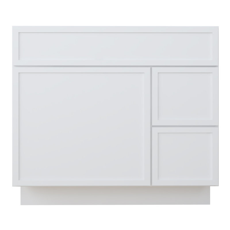 Armoire de salle de bain sur pieds 36 po avec 1 porte et 2 tiroirs, sans comptoir, prête à assembler, blanc Colton, Blanc