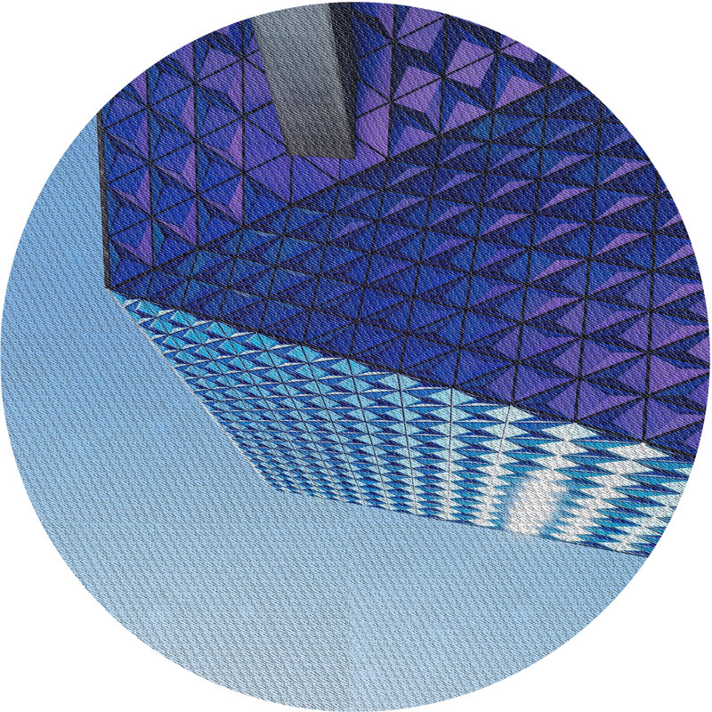 Tapis bleu/mauve à tisser électrique, Rond 3 pi