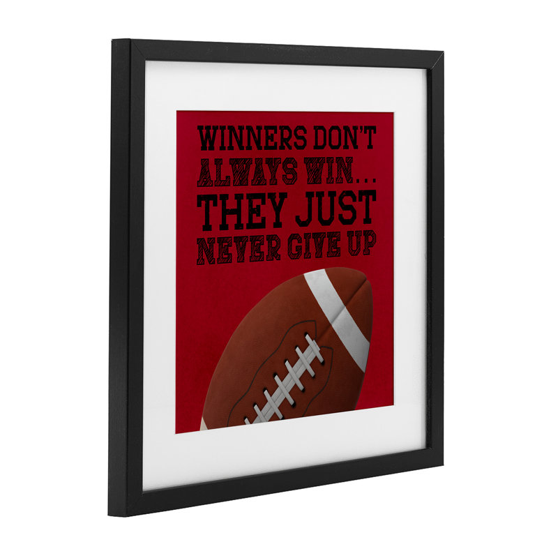 «Winners Never Never Up», reproduction encadrée sous verre, conception de Marcus Prime, 13" H x 13" W, Cadre noir minuit