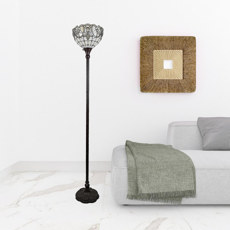 Lampe sur pied de forme traditionnelle brune 72 "avec abat-jour en verre coloré brun