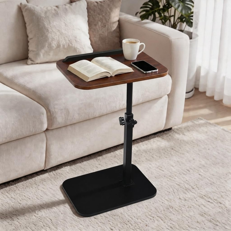 Plateau télé en forme de C pour canapé, table d'appoint à hauteur réglable avec rotation à 360° et basculement à 180° pour les petits espaces
