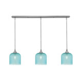Luminaire suspendu linéaire à 3 lumières avec verre texturé turquoise de 7 po