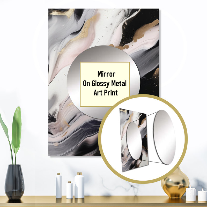 Miroir mural en marbre blanc et gris Loughrey Ripples Of Stone IV, 32 po x 24 po