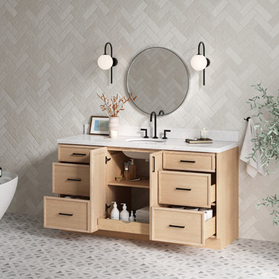 Ariel Kellie 66 Inch Single Oval Sink Bathroom Vanity With Carrara Quartz Countertop