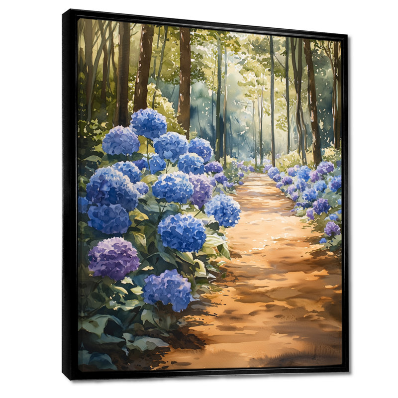 «Hydrangeas In The Garden Path I - Hydrangea», reproduction sur toile, Noir, Impression encadrée flottante, H 20 po x l 12 po