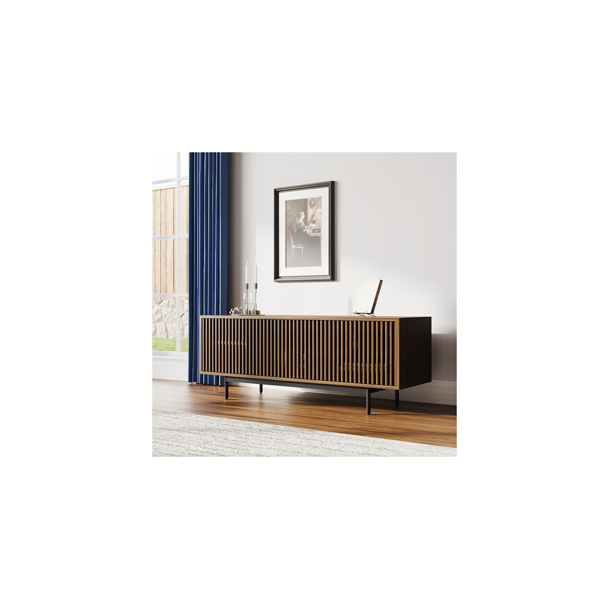 Mid-Century Modern TV Stand, 21.26" H x 59" W x 18.89" D, Walnut