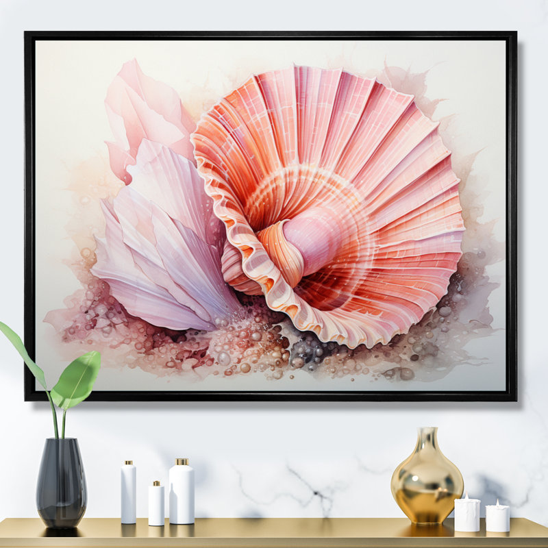 Seashell, impression sur toile bord de mer, reproduction de plage pêche - sérénité pêche, Cadre flottant noir