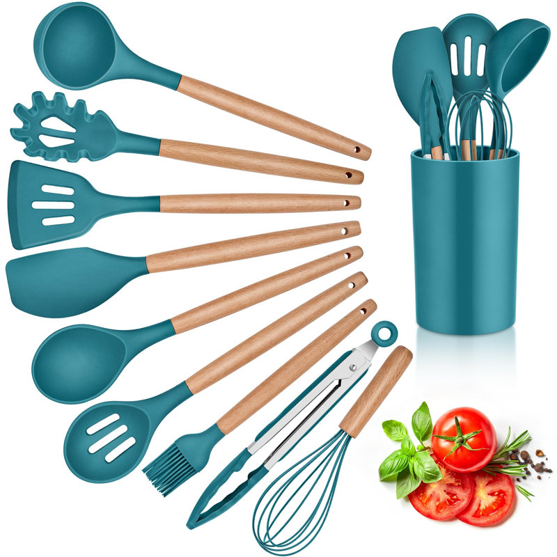 Belfry Kitchen Villicana 10 Utensil Set, Blue