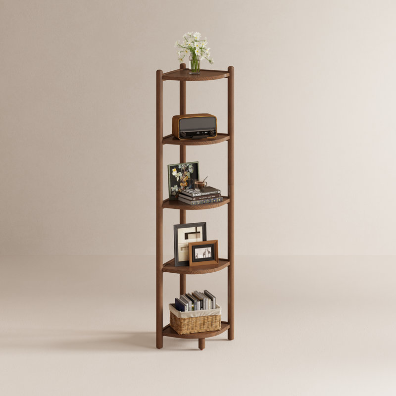 5-Tier Solid Wood Corner Bookcase with Open Display Shelves
