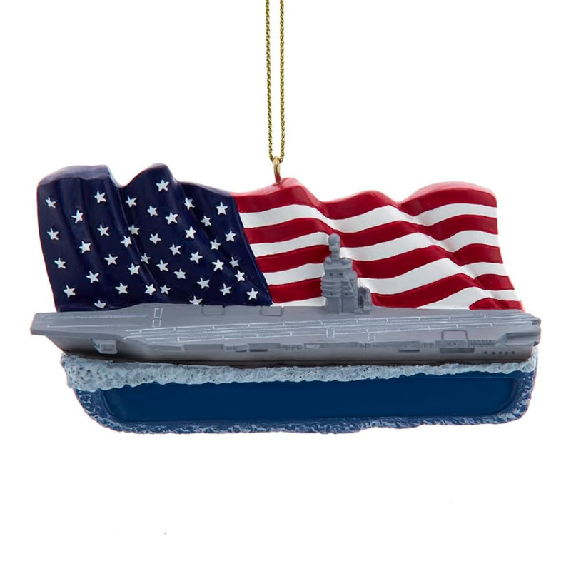 Ornement Kurt Adler représentant un porte-avions de la marine américaine avec drapeau américain, 6,35 cm (2,5 pouces)