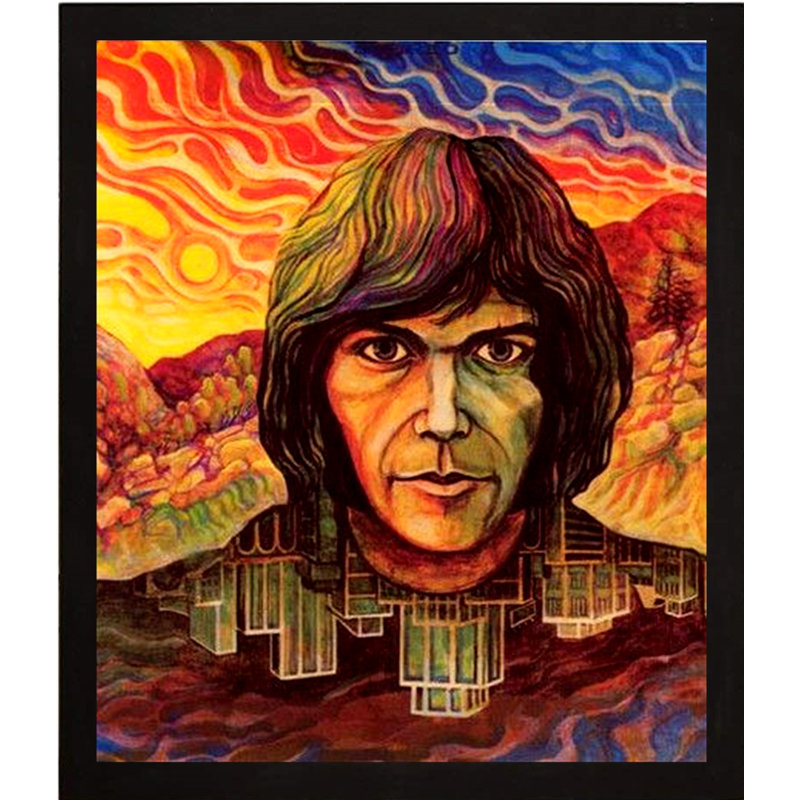 «Neil Young First Album 1960 Music Wide Frame», reproduction d'impression sur papier, Papier encadré noir