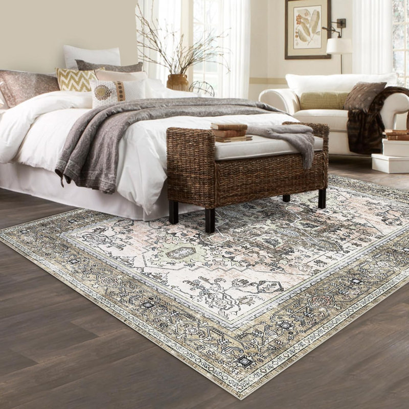 6x9 Washable Area RugsStain Resistant Rugs Non-Slip Backing Home Decor Rug Traditional Persian Design Vintage Medallion Pattern Rugs Gray