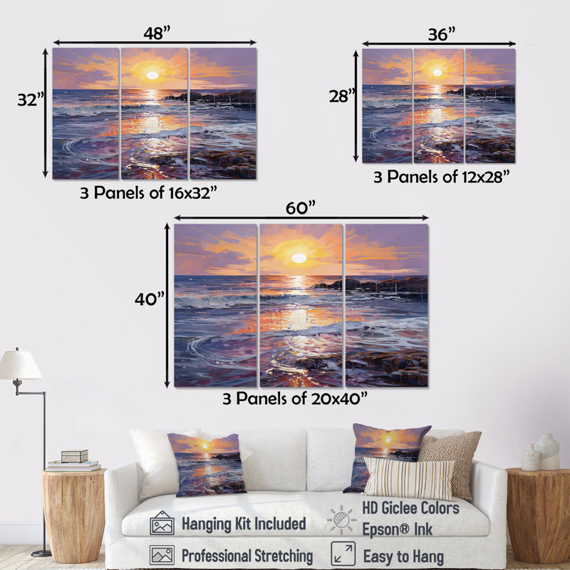 Rothman - coucher de soleil, ensemble de reproductions d'art mural, Toile tendue, H 40 po x l 60 po x P 1 po