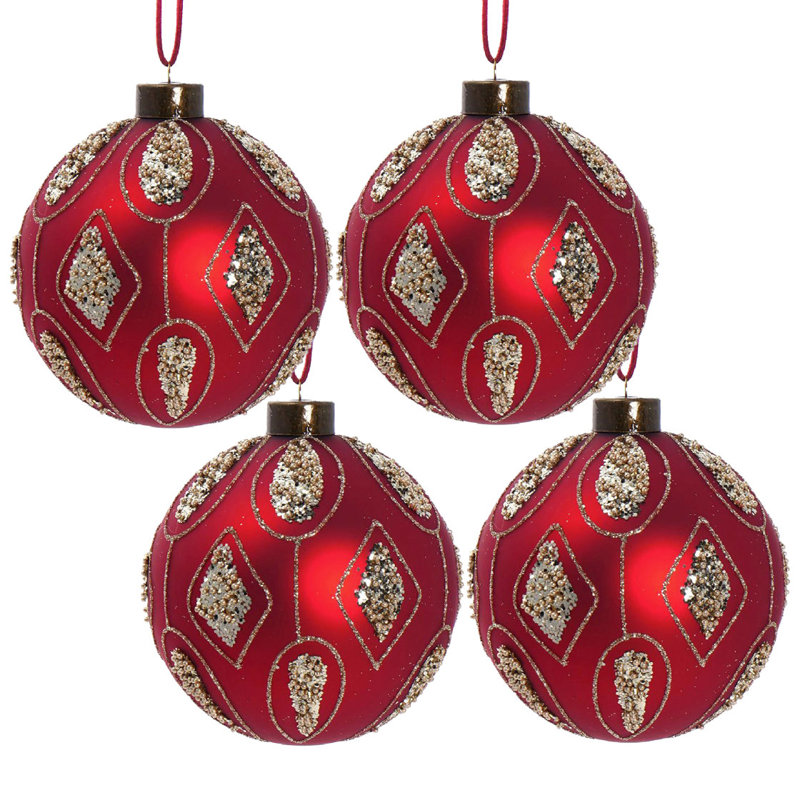 D4,7 po, boules de Noël décoratives, boules de Noël suspendues en verre pour décorations de fêtes, ensemble de 4