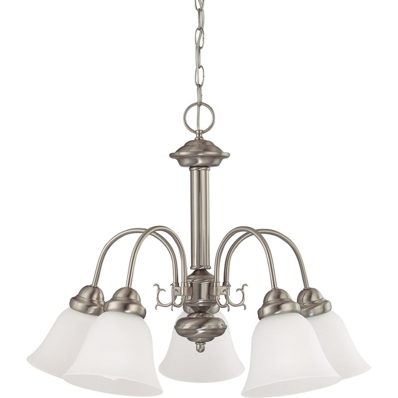 Turcotte 5 - Light Dimmable Classic / Traditional Chandelier, Brushed Nickel, White