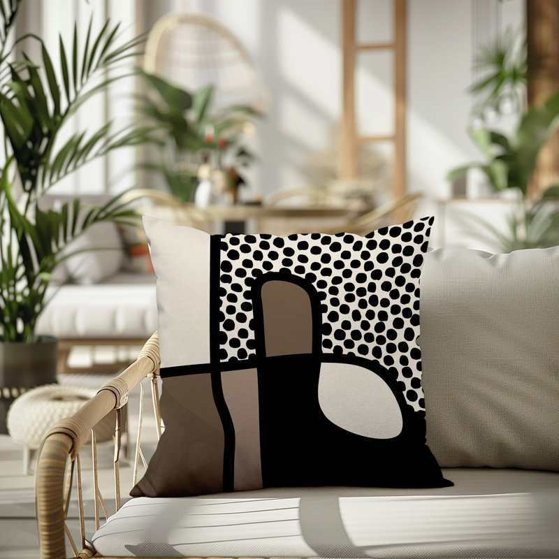 Oreiller carré réversible intérieur / extérieur Vie Abstract, H 19 po x l 19 po, Beige