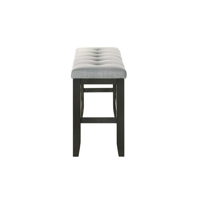 Counter Height Bench With Linen Look Fabric, Cushion Seat, Tapered Wood Legs, Charcoal Finish For Bedroom Living Room Contemporary Style Bench, Rectangular Fabric Area