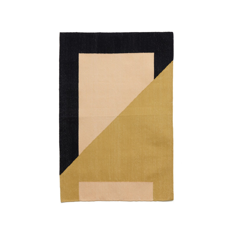 Rectangle Geometric Flatweave Rectangle 8' x 10' Cotton Area Rug in Beige/Yellow, Rectangle 5' x 7'
