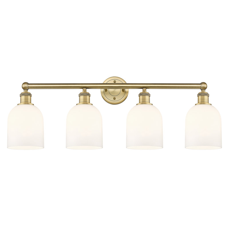 Éclairage pour salle de bain 4 lumières Bella, Blanc lustré, Laiton brossé