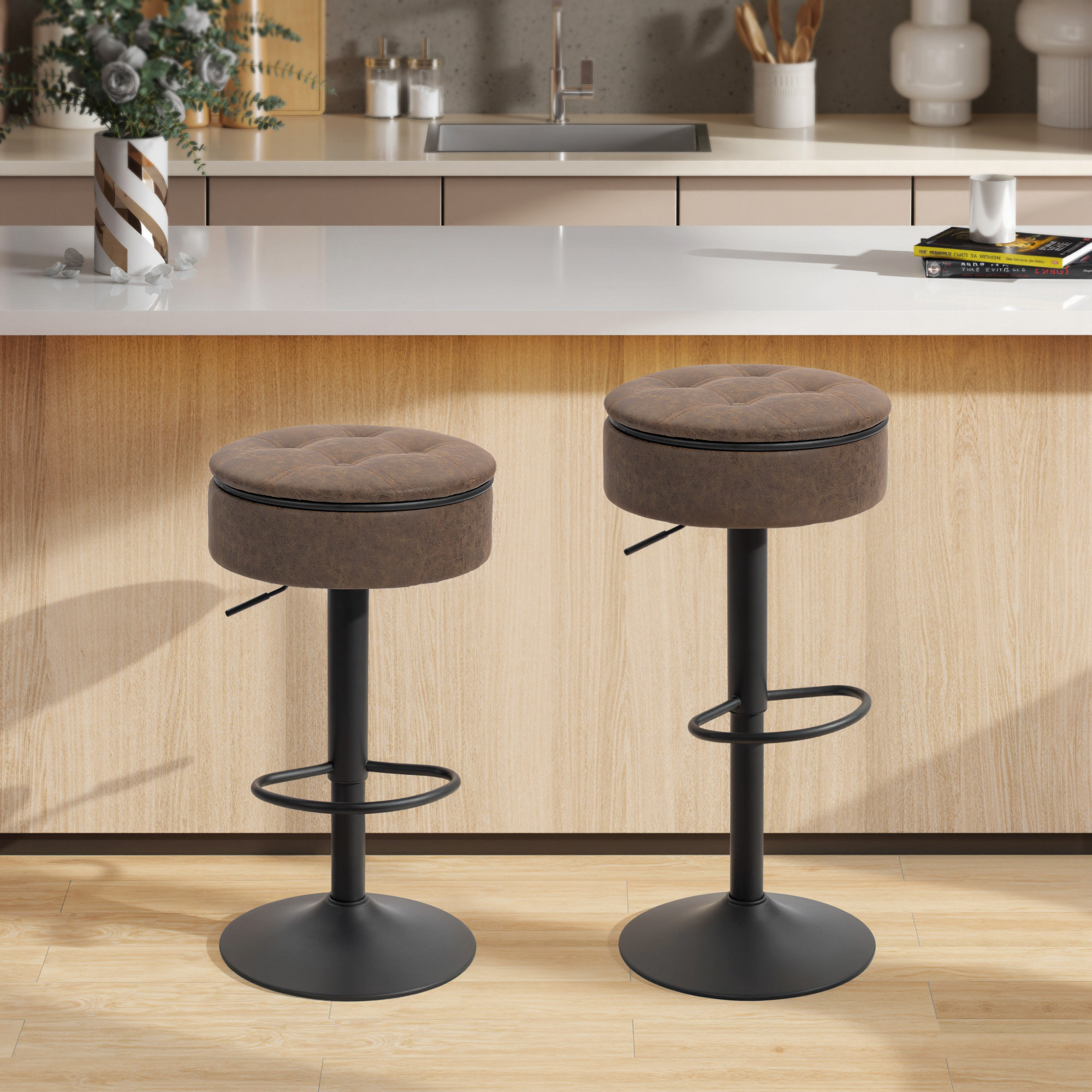 Corrigan Studio Bar Stools Set of 2, Swivel Barstools with Storage ...