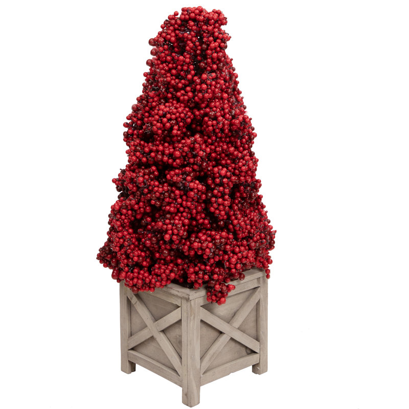 Topiaire de Noël rouge en pot, H 24 po x l 10 po x P 10 po