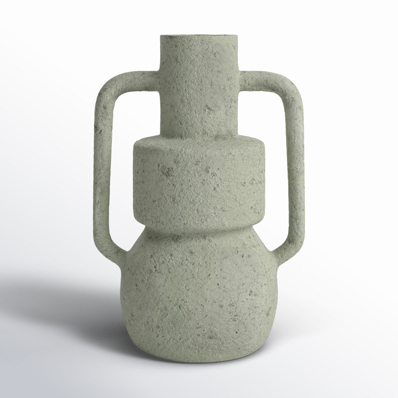 Paper Mache Abstract Textured Decorative Vase with Squared Handles, 13.75" H x 9.5" W x 7" D