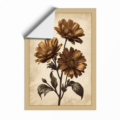 Gerbera Daisies In Ochre Botanical - Print