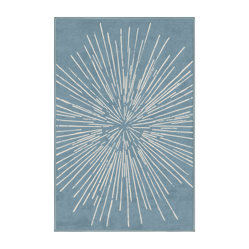 Soft Plush Filkins July 4Th Modern & Contemporary Abstract Area Rug in Blue – SkyBlue Binding, 8x12