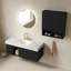 Ensemble meuble-lavabo suspendu EIDEN 48 + TOBI 26, avec rangement mural, comptoir en pierre frittée blanche de Carrare, vasques en céramique, 3 trous pré-percés pour robinetterie, robinetterie et bonde non inclus, coloris noir.-269481890-269481892-268867939