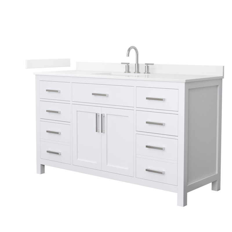 Beckett 60" Freestanding Single Bathroom Vanity with Quartz Top, White, Brushed Gold, White Quartz