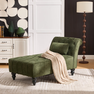 Brava Velvet Upholstered Chaise Lounge with Solid Wood Legs
