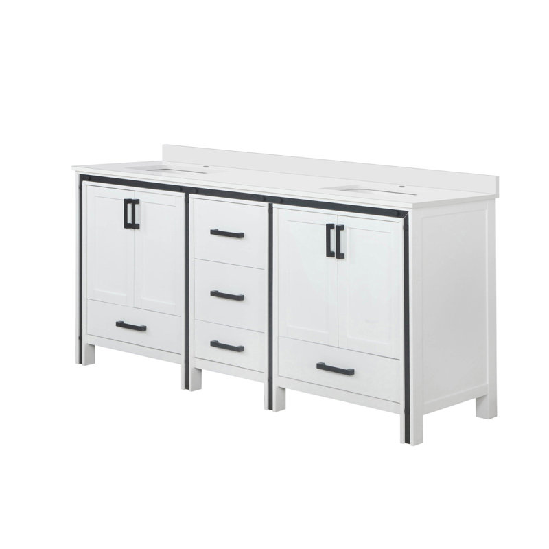 Meuble-lavabo double blanc 72 po X P 22 po D, avec plateau en marbre de culture, Blanc, 72"