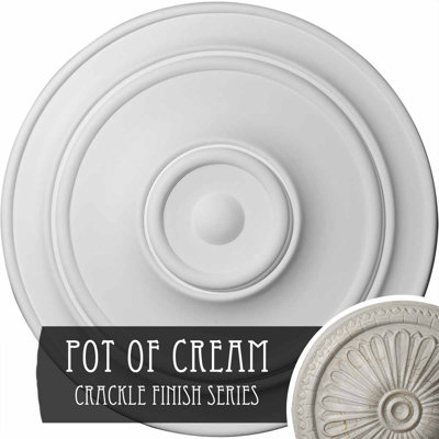 Petit médaillon de plafond classique Endurathane, diamètre extérieur de 40 1/4 po x P 3 1/8 po (convient aux auvents jusqu'à 10 po), pot peint à la main de finition craquelée crème