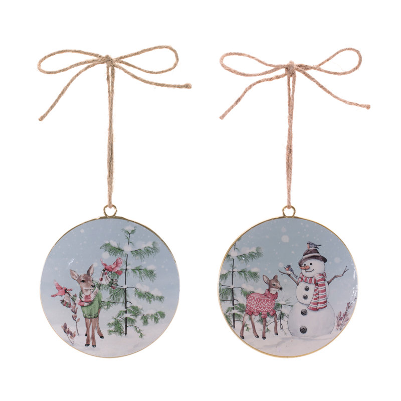 Ensemble de 12 décorations en fer en forme de bonhomme de neige et de cerfs