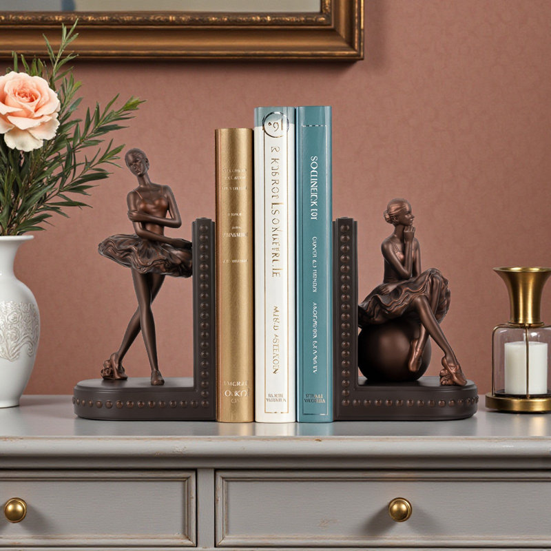 Ballet Dancer Bookends – Elegant Resin Ballet Girl Figurine Book Ends, Bronze