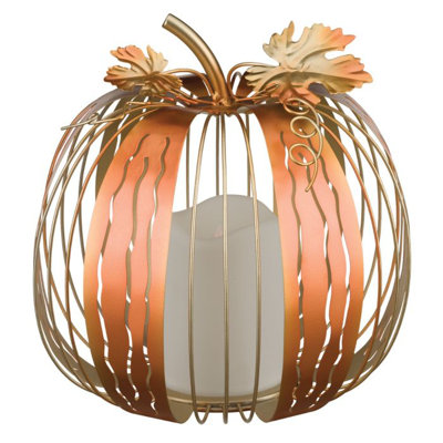 8 Inch LED Copper Pumpkin Decor Metal and Acrylic and LED Holiday Accents & Decor Standard